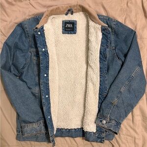 Zara Men’s Denim Trucker Jacket Sherpa - Medium